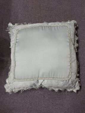 Seafoam Green/Blue Damask Throw Pillow Fringe Tassles 16"×16" READ